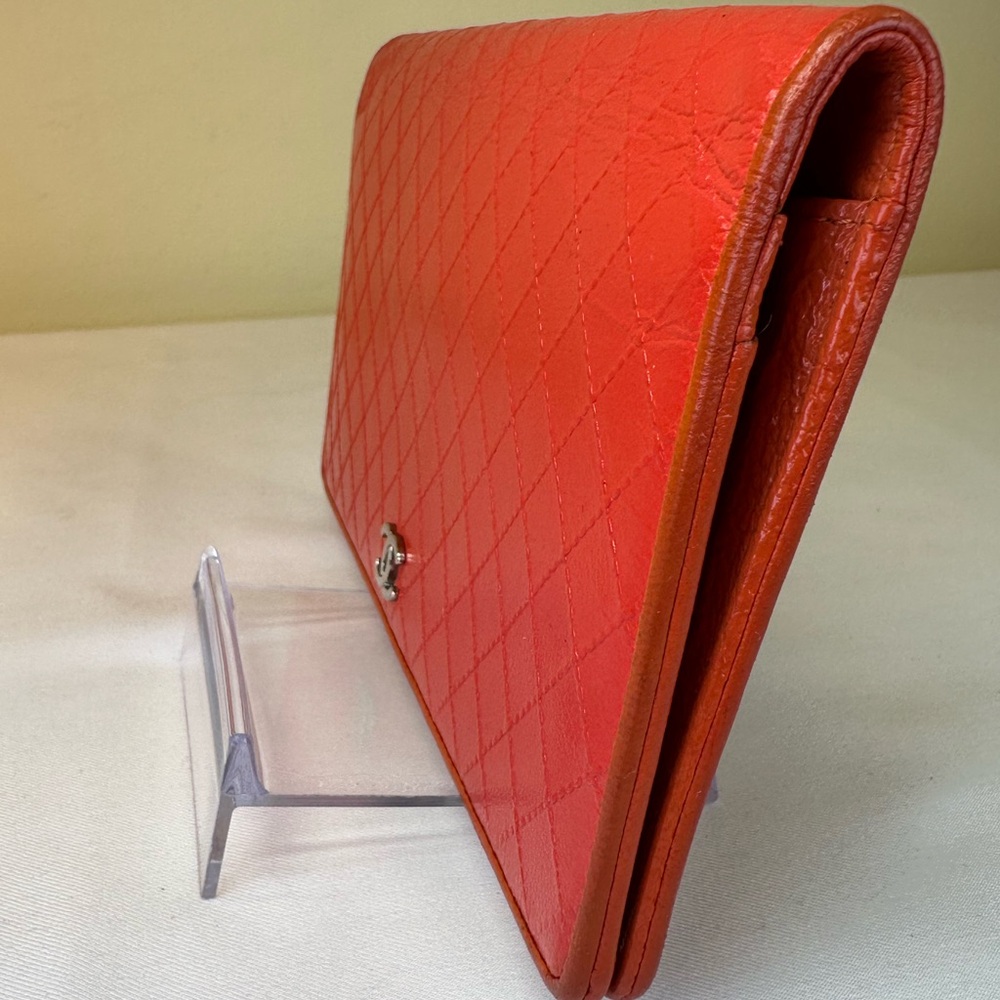 CHANEL CC Diamond Embossed Coral Leather Wallet SHW Sticker #11 2006-08 COA - Picture 7 of 13